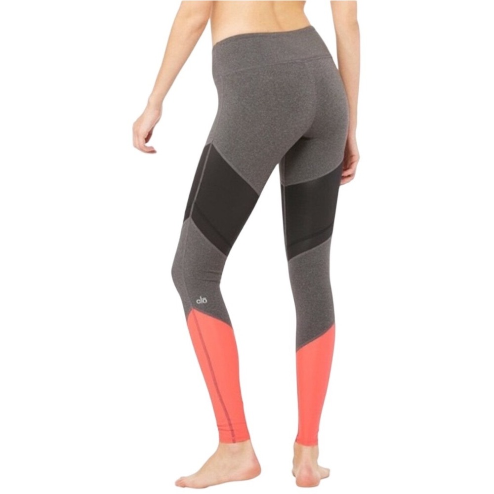 Alo Yoga Sheila Alosoft Colorblock Leggings Gray Black‎ Coral XS Athletic Gym
